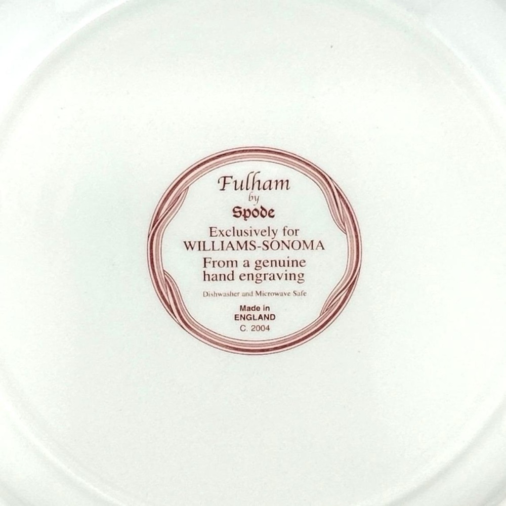 Spode Fulham Dinner Plate for Williams Sonoma Red & White Floral England 2004 - Picture 5 of 6